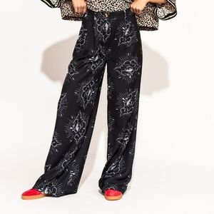 Dressed in LALA Black and White Patterned Wide-Leg Pants